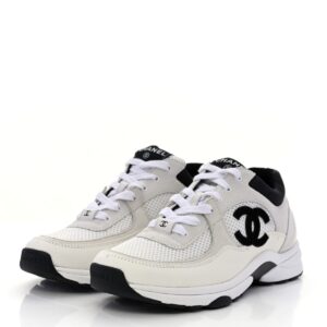Chanel Mesh Suede Calfskin Grained Calfskin Womens CC Sneakers
