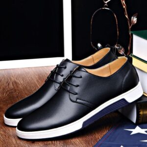 Men Shoes Casual Leather Fashion Trendy Black Blue Brown